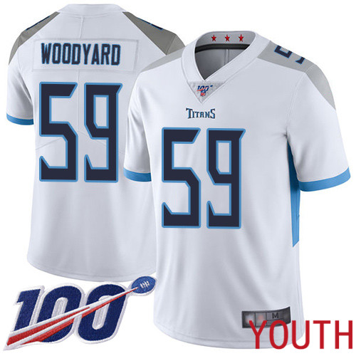 Tennessee Titans Limited White Youth Wesley Woodyard Road Jersey NFL Football #59 100th Season Vapor Untouchable->women nfl jersey->Women Jersey